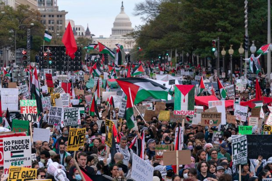 Tens of thousands march across the world for Gaza ceasefire.
