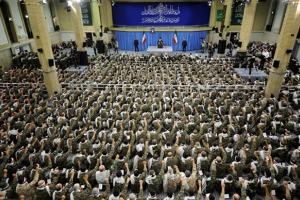 Ayatollah Khamenei addresses Basij commanders saying Iran will keep supporting the Palestinian cause.