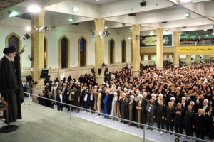 Ayatollah Khamenei addresses a group of people from Qom marking the anniversary of the 1978 anti-Shah uprising