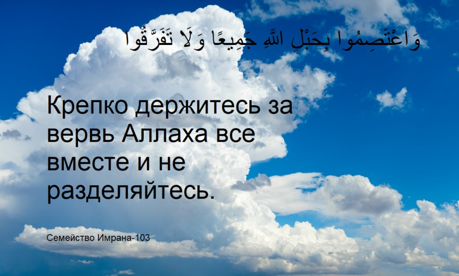 Крепко держитесь за вервь Аллаха все вместе и не разделяйтесь.